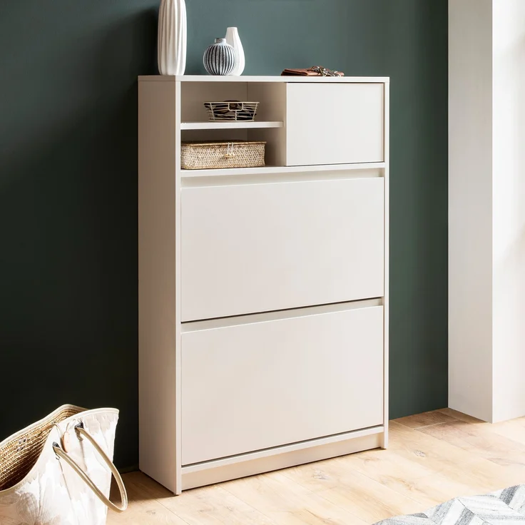 FINEBUY Schuhschrank FB102985 (Schuhkipper Weiß 71x110x24 cm Geschlossen) Schuhregal Flurschrank mit Ablage, Flurkommode – Bild 1