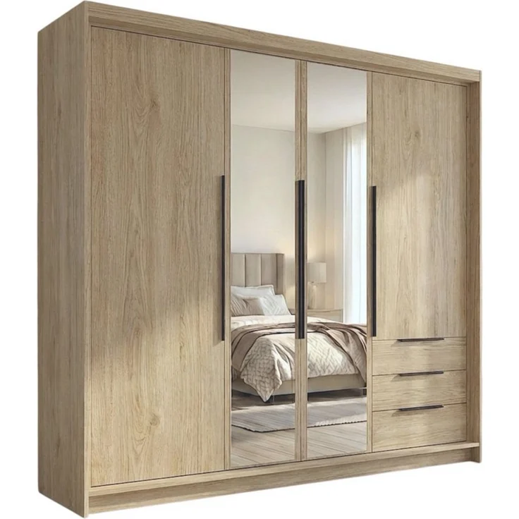 A&J MöbelLand GmbH Drehtürenschrank viertüriger Kleiderschrank mit Schubladen und Metallgriffen. (Geräumiger vier¬türiger Kleiderschrank mit Schubladen und Metallgriffen. Geräumiger Schrank mit einer Breite von 200 cm und Schubladen, ideal zur Aufbewah... – Bild 5