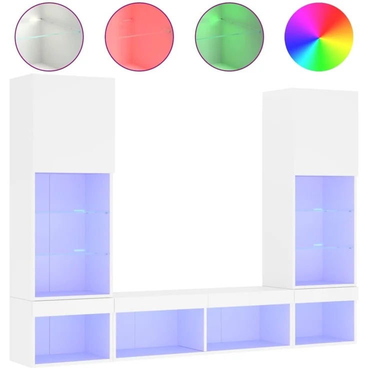 vidaXL 5-tlg. Wohnwand mit LED-Beleuchtung Weiß Holzwerkstoff 3216690 – Bild 2