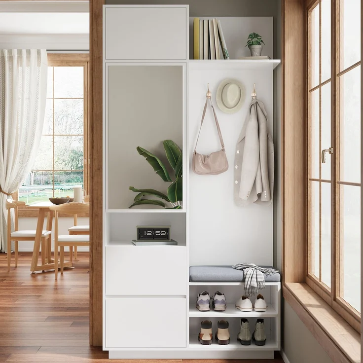 Kompaktgarderobe mit Spiegel und Sitzbank,Flurgarderobe mit Schuhschrank und Haken, Kleiderhaken,Kompaktgarderobe,Flurmöbel Set,Flurgarderobe – Bild 2
