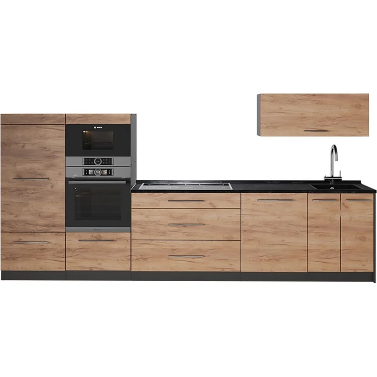 Küchenzeile Fame-Line Goldkraft Eiche/Anthrazit 340 cm, AP Anthrazit Vicco – Bild 1