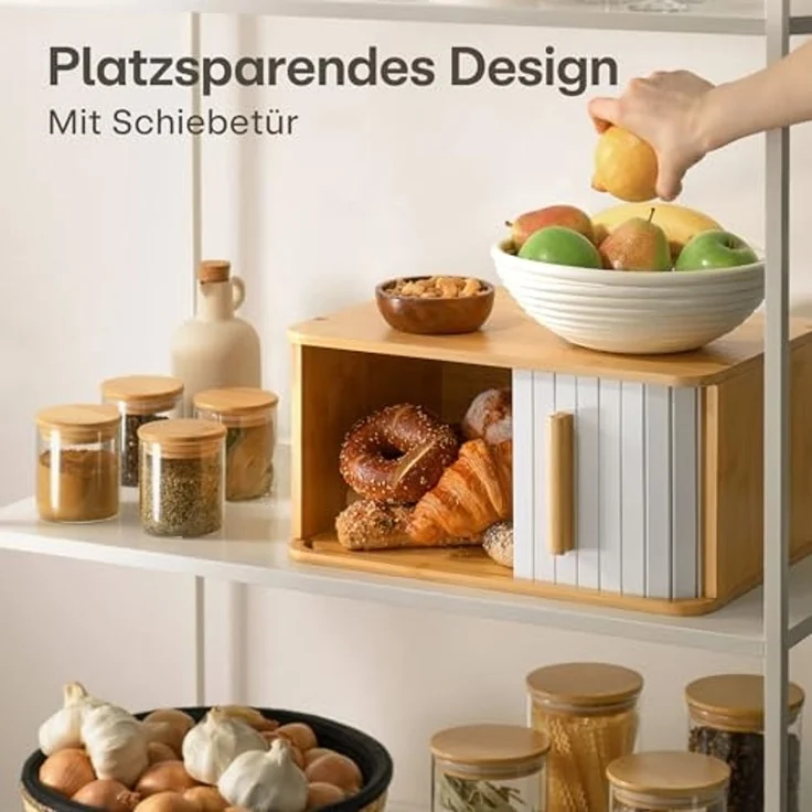 Praknu Brotkasten Brotkasten Groß aus FSC® Holz mit Schiebetür - Brotaufbewahrung, Bambus, FSC® Holz - Platzsparend und stilvolle Brotbox für längere Frische – Bild 4