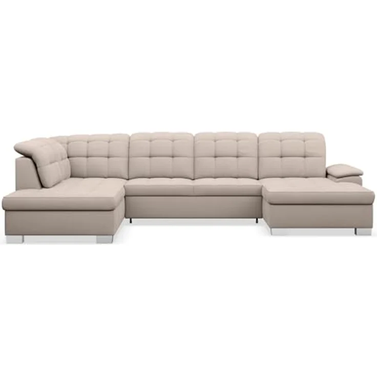 Selsey Ecksofa 330 x 212 cm U-Form Beige Modular Couch Sofa Mit Schlaffunktion Ottomane Sofa Mit Stauraum/Bettkasten verstellbare Kopfstützen Wasserabweisend, Abriebfest Rechtse Seite – Bild 1