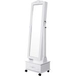 Schmuckschrank mit 3 Schubladen, LED-Beleuchtung & Rollen, abschließbar, MDF Weiß, JBC61W, 156 x 45 x 35 cm