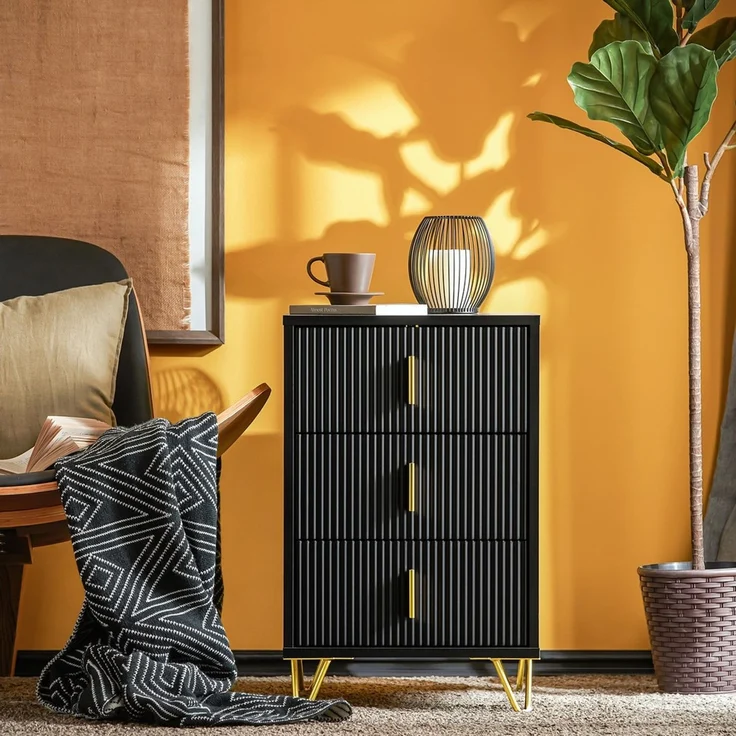 SoBuy FBT115-L-SCH Nachttisch, MDF, Melamin, Schwarz, 40 x 63 x 36 cm – Bild 8