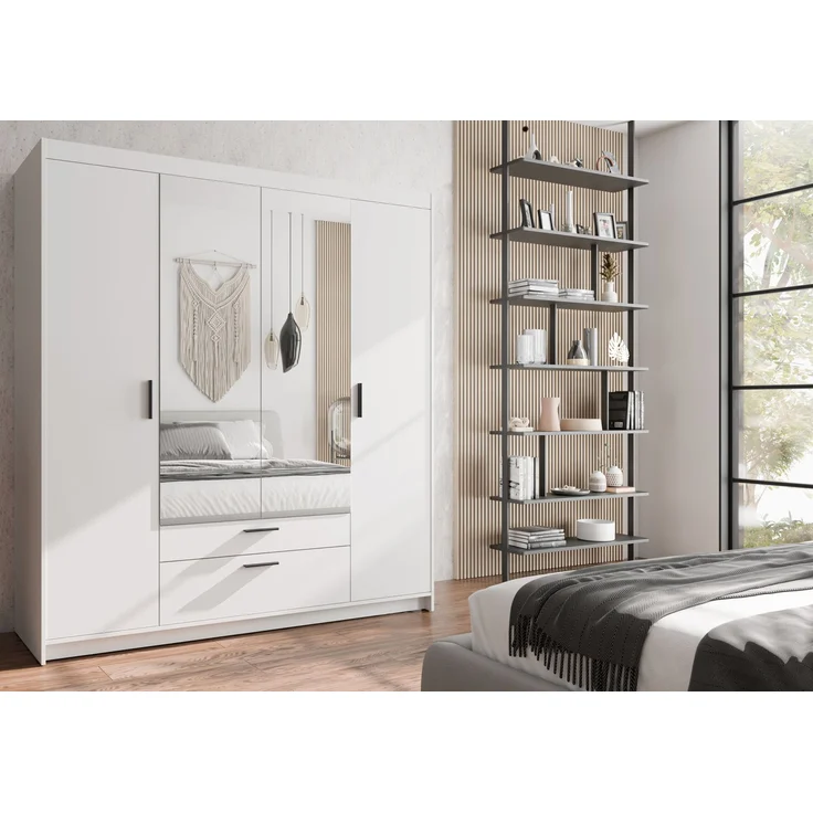 AX LIVING Weißer Kleiderschrank mit Spiegel Storicos 4T 176,3cm breit – Bild 2