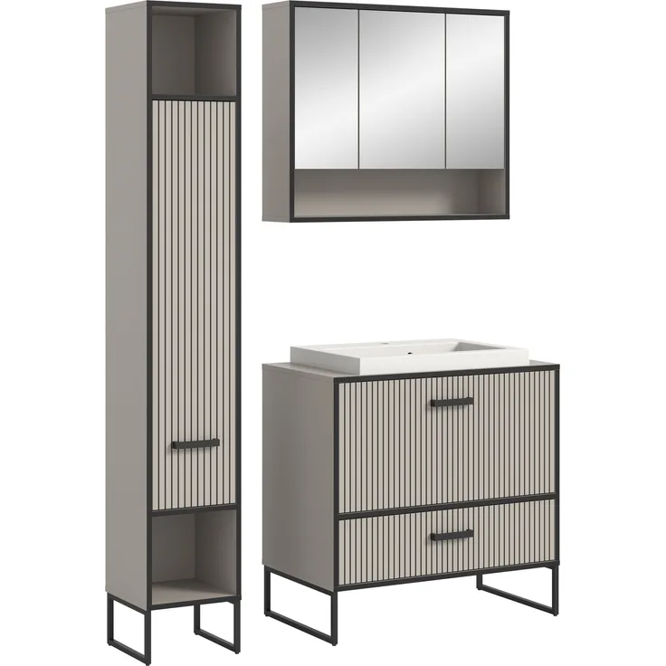 Badezimmer-Set >Bagno< (3-teilig) inkl. Waschbecken, in kaschmir Dekor - 125x192x48cm (BxHxT)
