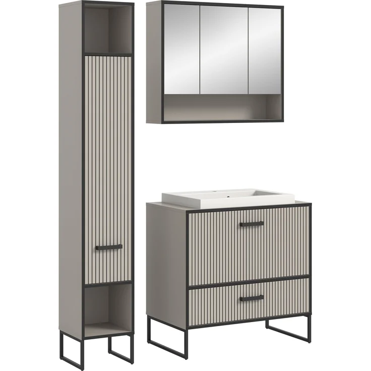 Badezimmer-Set >Bagno< (3-teilig) inkl. Waschbecken, in kaschmir Dekor - 125x192x48cm (BxHxT) – Bild 1