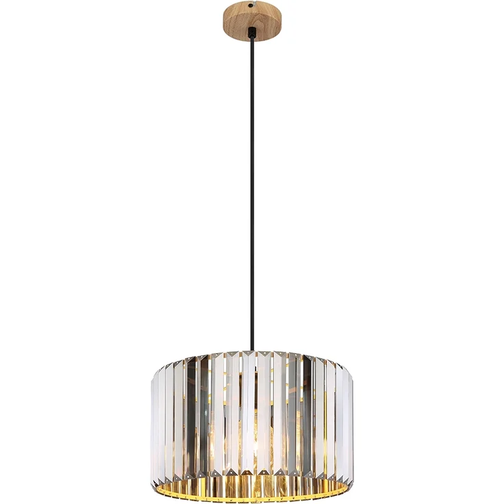 Hängeleuchte, Holzoptik, Kristall rauch, H 120 cm – Bild 2