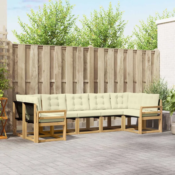 vidaXL Outdoor-Sofagarnitur 7 stk. 7-Sitzer Weiß und Creme 3389836