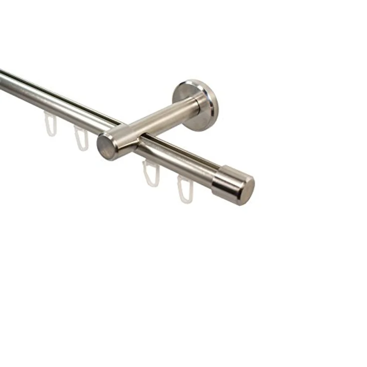 iso-design Gardinenstange Innenlauf 16 mm Farbe Edelstahl Wandabstand 7 cm, Ø 16 mm, 1-läufig, Fixmaß, mit Bohren, Aluminium – Bild 2
