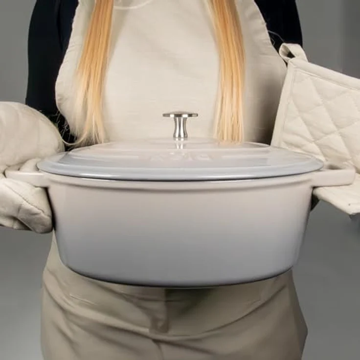 kela Bräter Gusseisen oval 4 Liter, Dutch Oven CALIDO, Induktion Gussbräter mit Deckel, Gusseisen Topf Brot backen, emailliert, hellgrau – Bild 7