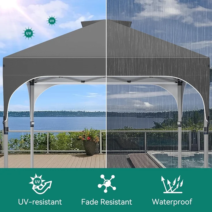 YITAHOME 2,5 x 2,5m wasserdichte Pavillon Faltpavillon, Faltbarer Pop up Pavillon Outdoor Anti-UV Gartenpavillon Höhenverstellbarfür Alle Jahreszeiten Für Party Camping Märkte Pool Festival,Dunkelgrau – Bild 3