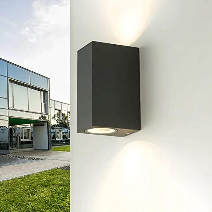 Licht-Erlebnisse Aalborg Wandleuchte Außen, anthrazit, Up & Down, IP44, 2 x GU10 bis max. 35W, moderne Außenlampe für Terrasse und Balkon