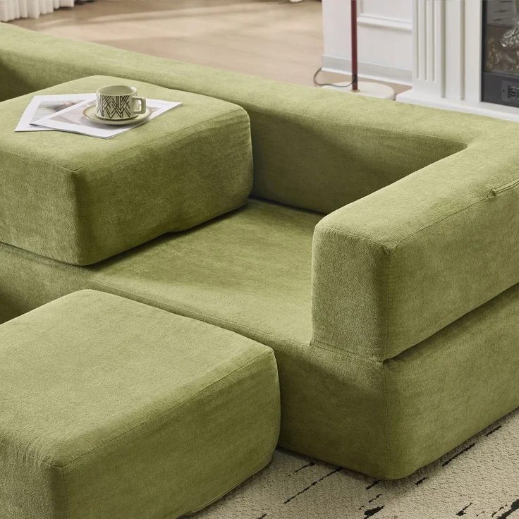 ZUBALIYA SchlafSofa mit Chenille - Bezug, modular aufgebaut, mit Schaumstoffpolsterung, aus Chenille, für Wohnzimmer und Apartments, Grün – Bild 7