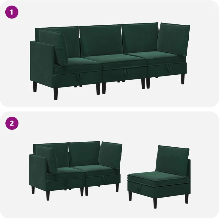 vidaXL Wohnzimmergarnitur mit Kissen 3 pcs Dunkelgrün Samt 3413738 – Bild 9