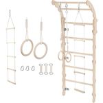 MAMOI® Midi Klettergerüst Indoor fürs Kinderzimmer | Sprossenwand (175 cm) | Turnwand + Turnringe + Strickleiter | CE | 100% ECO | Made in EU