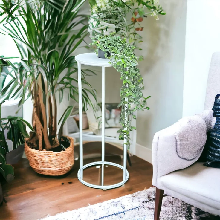 DanDiBo Blumenhocker Metall Weiß Rund 70 cm Blumenständer Beistelltisch 96483 L Blumensäule Modern Pflanzenständer Pflanzenhocker – Bild 3