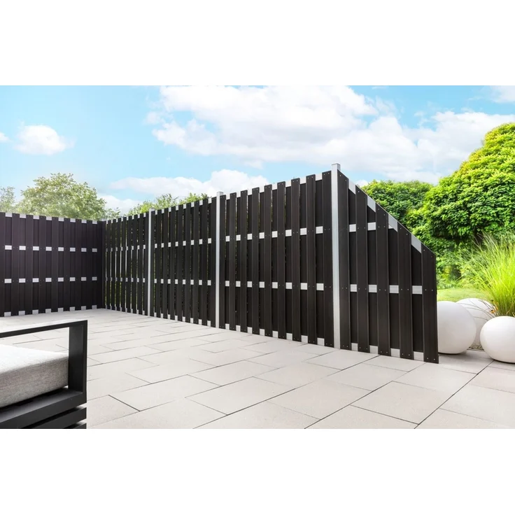 WPC-Sichtschutzzaun CARMENO - 5x Element + 6x Pfosten - Schwarz – Bild 2