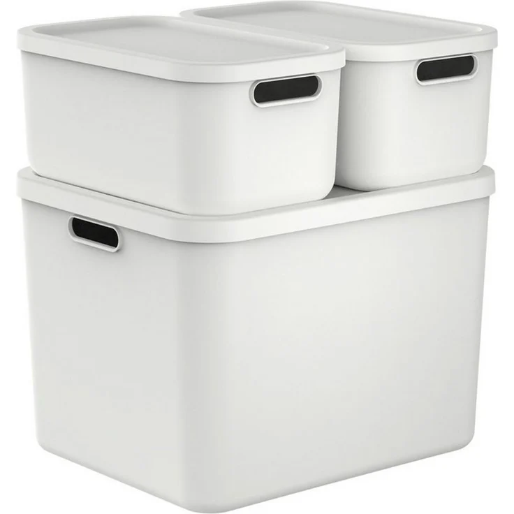ROTHO Stapelbox Albula Light Set 3tlg. 2x 12l und 55l Aufbewahrungsboxen mit Deckel (3-teilig, Boxen-Set), Recycelt, modular, mit Tragegriffen – Bild 1