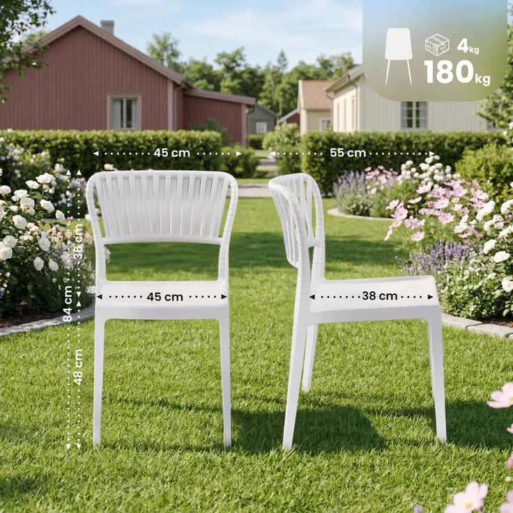 CLP 4er Set Gartenstühle stapelbar Portofino wetterfeste Kunststoffstühle,weiß – Bild 2