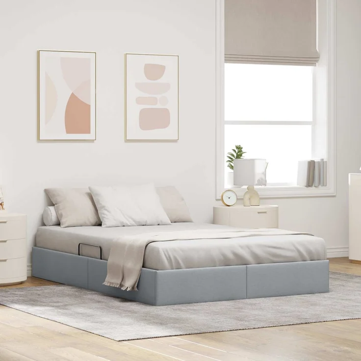 vidaXL Ottoman Bettgestell mit Speicher Hellgrau 140 x 190 cm Stoff 3442820 – Bild 1