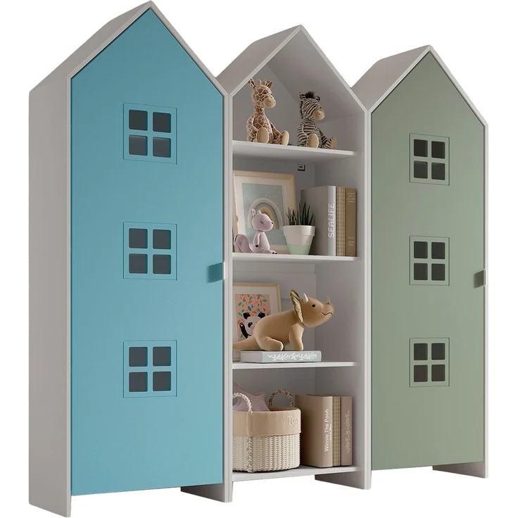 Kleiderschrank >CASAMI BRUGES< in Korpus Weiß / Front Blau u. Grün, MDF – Bild 2
