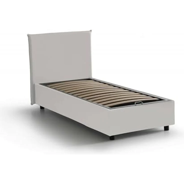 Talamo Italia - Einzelbett Caide, Bettkasten mit Kunstlederbezug, 100 % Made in Italy, seitliche Öffnung, inklusive Matratze 80 x 190 cm, Weiß – Bild 5