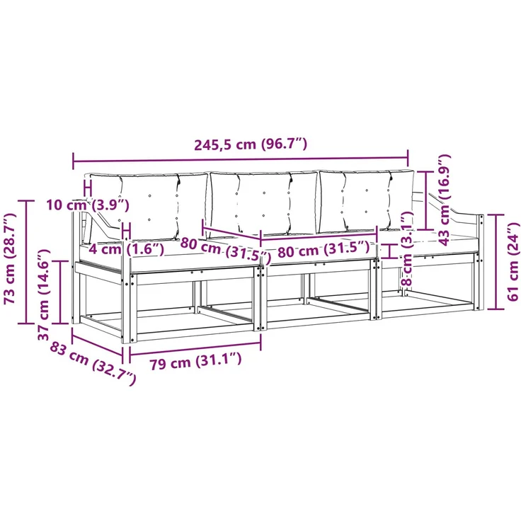 vidaXL Outdoor-Sofagarnitur 3 stk. 3-Sitzer Natur und Anthrazit 3367140 – Bild 8