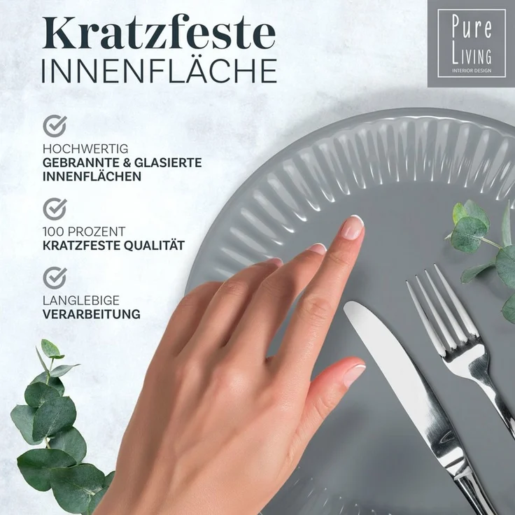 PURE LIVING INTERIOR DESIGN Geschirr-Set Hygge Speisseteller, Dinnerteller, 6er-Set, 26 cm, Graublau (1-tlg), 6 Personen, Steingut, Robust, kratzfest, spülmaschinenfest und mikrowellengeeignet – Bild 3