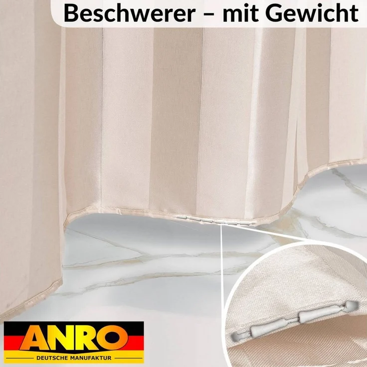 ANRO Duschvorhang aus Italien hochwertiger Badevorhang Textil mit Ösen und Haken Breite 120 cm (Packung, 1-tlg, Duschvorhang inkl. Aufhängeringe), robuster Vorhang Stangenaufhängung in Größe 200x120cm in natur – Bild 4