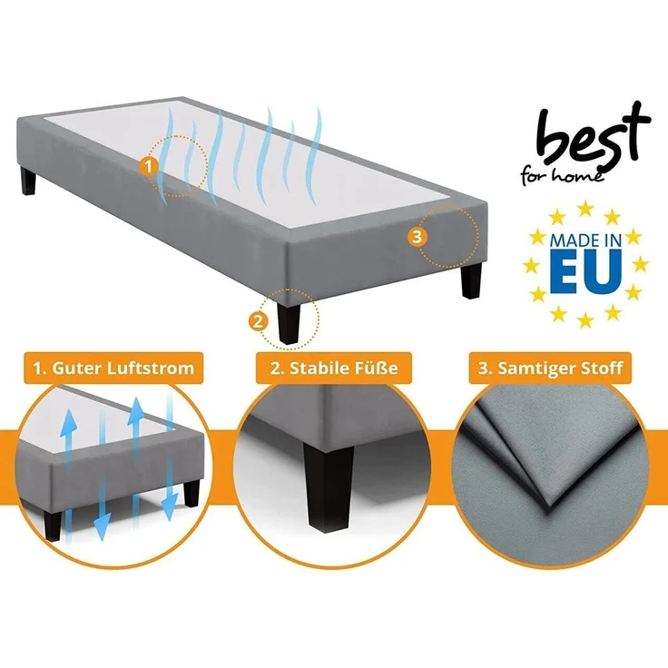 Best for Home Boxspringbett Hotelbett, Gästebett, Rahmenbett, Einzelbett, Bettgestell, Massivholz (Seniorenbett, Matratze, Jugendbett, Kinderbett, 70x200 80x200 90x200 100x200 cm), Komfortbett, Boxspringgestell, Verschiedene Liefermöglichkeiten – Bild 3