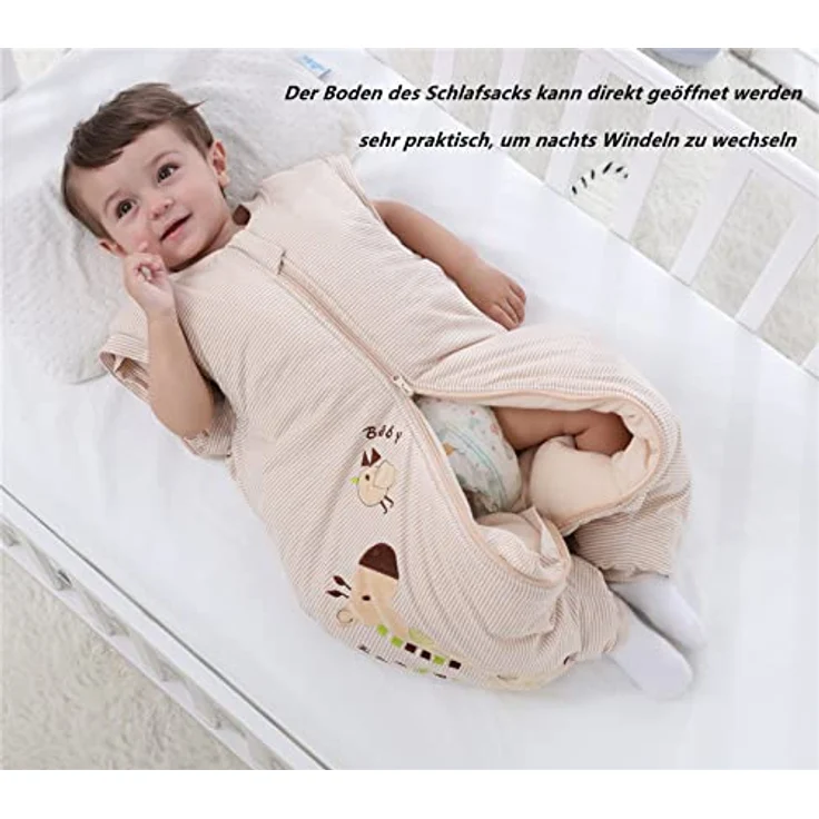 Chilsuessy Baby Winter Schlafsack mit Füßen und abnehmbar Langarm Pyjamas aus Bio Baumwolle kleine Kinder Schlafsack für Baby 1 bis 6 Jahre, Giraffe/2.5 Tog, S/Koerpergroesse 80-90cm – Bild 5