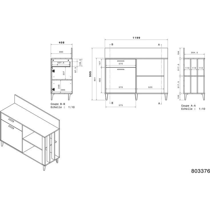 Küchenbuffet >Gala 12< in Jackson Eiche Dekor / Beton-Optik - 120x100x41 (BxHxT) – Bild 8