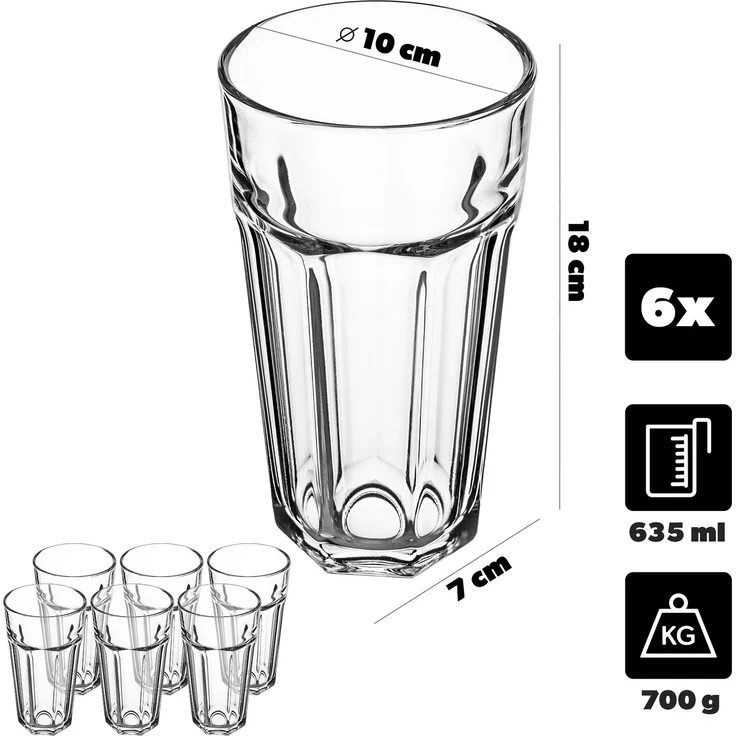 KADAX Getränkegläser, Spülmaschinenfeste 635ml Longdrinkgläser aus Neutrum-Calcium-Glas, stapelbare Cocktailgläser, Wassergläser, Kaffeegläser, Teegläser – Bild 2