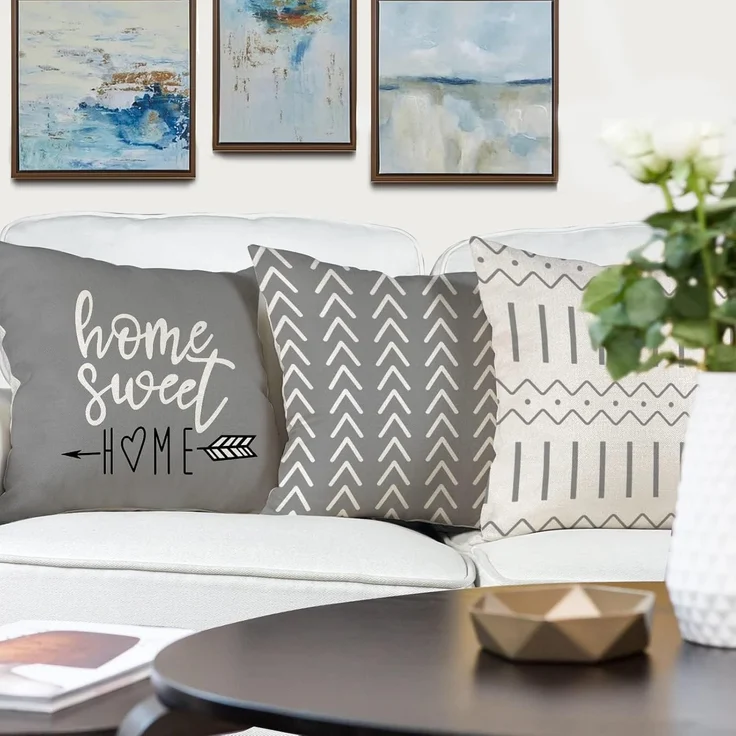 Kissenbezüge 45 × 45 cm 4er-Set Grau Geometrisch, Outdoor Leinen, Couch Bett Auto Dekokissen – Bild 4