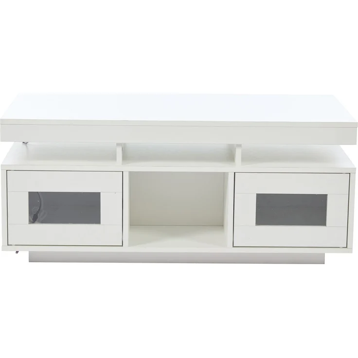 EINHOM 100 x 50 x 43 cm Weißer Hochglanz-Couchtisch, mit Per Mobiler APP Steuerbaren LED-Leuchten, Wohnzimmertisch mit Schrank, Sofatisch mit Ladeanschluss und Steckdose, Geeignet für Büro, Arbeitszimmer – Bild 3