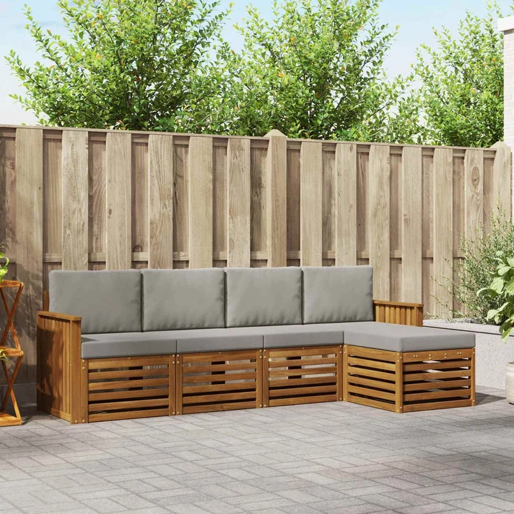 vidaXL Outdoor-Sofagarnitur 5 stk. 5-Sitzer Natur und Hellgrau 3374646 – Bild 1