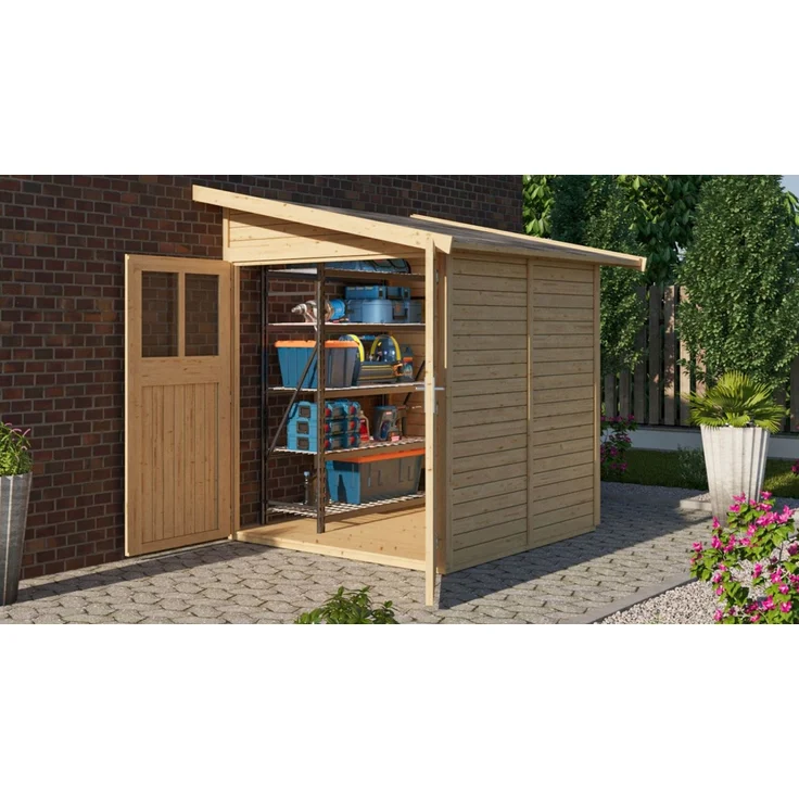 Karibu Gartenhaus Wandlitz 2 Anlehnhaus 19mm naturbelassen – Bild 1