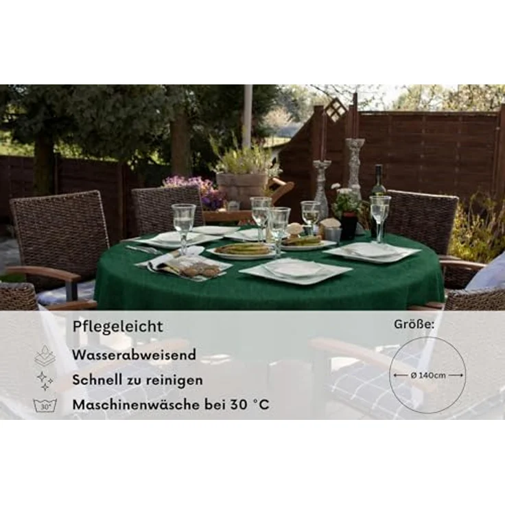 Brandsseller Gartentischdecke Ø 140 cm Tischdecke mit Paspel Outdoor Tischtuch rund Weichschaum für Garten, Terrasse, Balkon wetterfest rutschfest - Grün – Bild 8