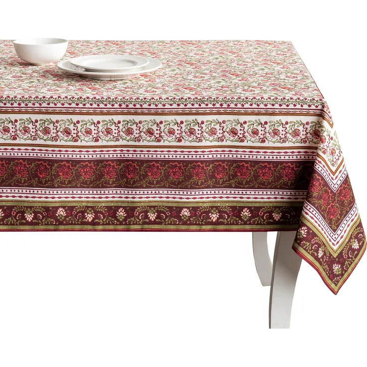 Maison d' Hermine Tischdecke rechteckig, 152x228 cm, 100% Baumwolle, wiederverwendbar, dekorativ, für Allgag, Esszimmer, Bauernhaus, Zuhause, Party, Feste und Hochzeit – Reveillon Au Jardin
