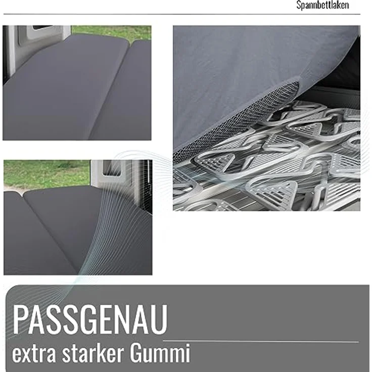BLACK FOREST FOX Spannbettlaken Spannbettlaken VW Grand California 680 3 tlg. Heckbett OEKO-TEX®, Baumwolle, Gummizug: rundum, Grau – Bild 5