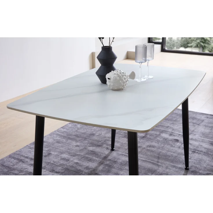 Esstisch >Owen< in weiß, schwarz, Keramik, Metall - 120x77x80cm (BxHxT) – Bild 3