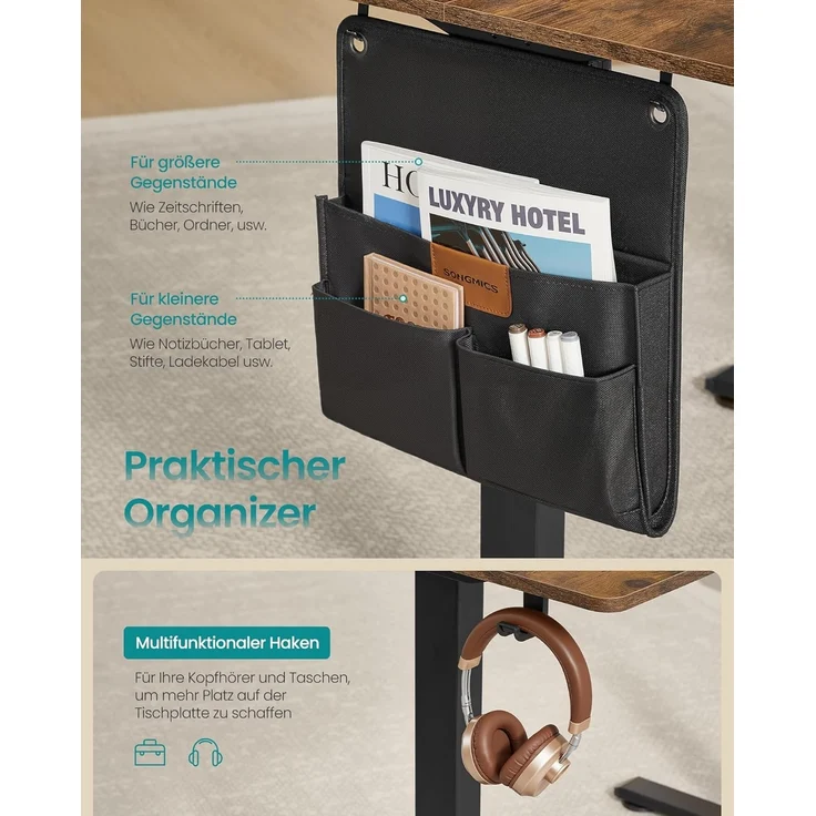 SONGMICS Höhenverstellbarer Schreibtisch elektrisch, 100x60 cm, Verstellbarer Tisch, Memory-Funktion für 4 Höhen, für Büro, vintagebraun LSD130KD01 – Bild 6