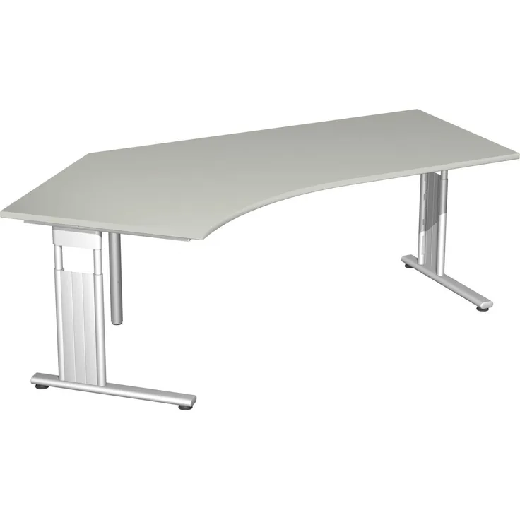 Schreibtisch 135° 'C Fuß Flex' links, höhenverstellbar, 216x113 cm, Lichtgrau / Silber