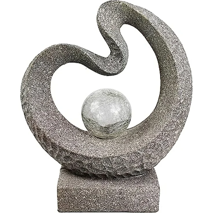 Arnusa LED Solarleuchte Gartenfigur mit Glaskugel Granit-Optik 33,5 x 39 cm, Dämmerungssensor, LED fest integriert, warmweiß, moderne Skulptur – Bild 2
