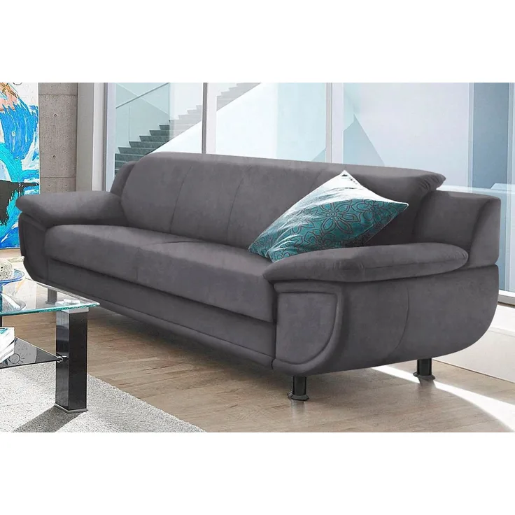 TRENDMANUFAKTUR 3-Sitzer Rondo, Breite 207 cm, breite Armlehnen, Füße schwarz, Big-Sofa wahlweise mit Federkern, in verschiedenen Bezügen bestellbar