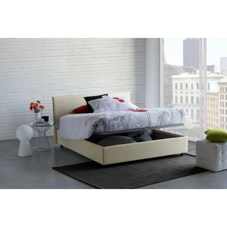 Talamo Italia - Doppelbett Bernadette, Stoffbett mit Stauraum, Frontöffnung, inklusive Matratze 140x200 cm, 100 % Made in Italy, Beige – Bild 5