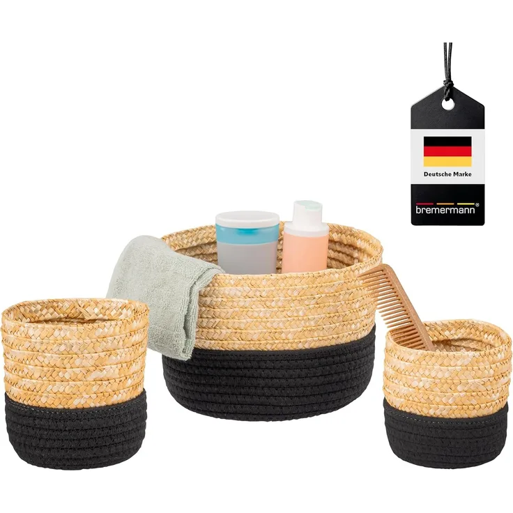 bremermann Aufbewahrungskorb Aufbewahrungskörbe 3er Set, Baumwolle/Strohgeflecht