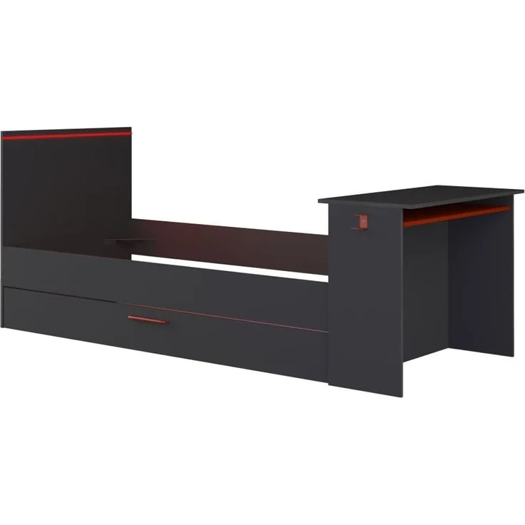 Vente-unique - VOUANI Bett Holz, Platte Grau - B 98,7 cm x H 100,5 cm x L 242,8 cm – Bild 8